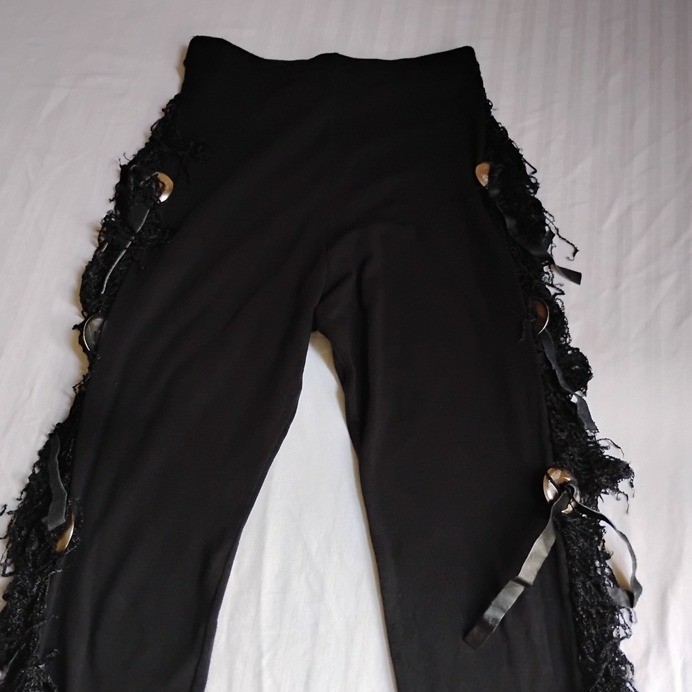 Tripp NYC Pants Small Fringe Beaded Legging Stretch Grunge Goth Vintage USA 90s - Picture 4 of 13